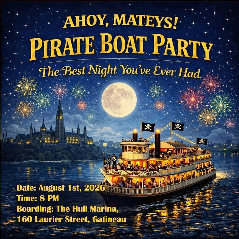 PIRATE BOAT PARTY, Fireworks and Cruise in Gatineau